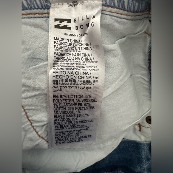 Billabong Blue Jean Shorts with Frayed Hem - Picture 7 of 7